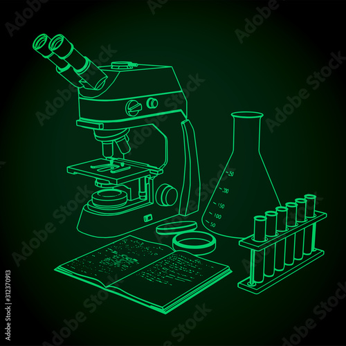Laboratory microscope and test tubes for experiments