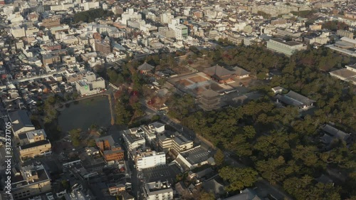 Nara Koen Park, Aerial view of Tourist Spot at Sunrise in Japan photo