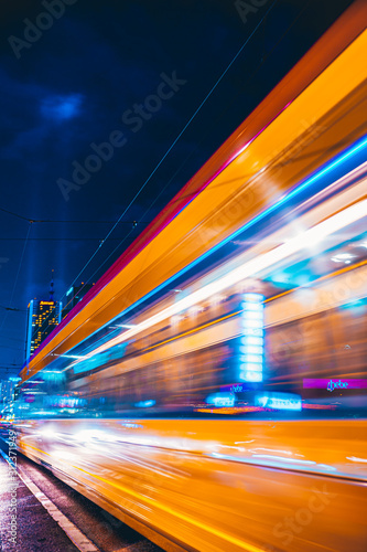 Traffic in the city at night with motion effect