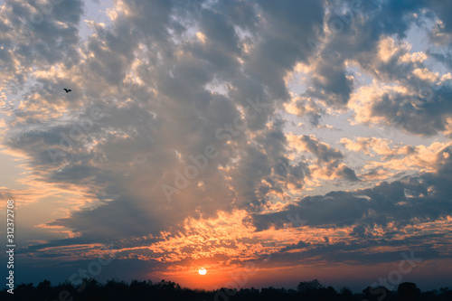 Blue sky with soft white cloudy atmosphere is clear and clean.
