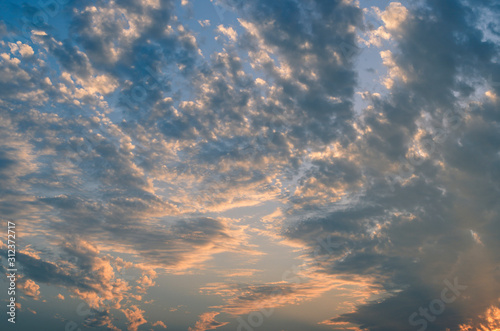 Blue sky with soft white cloudy atmosphere is clear and clean.