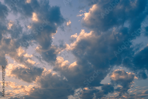 Blue sky with soft white cloudy atmosphere is clear and clean.