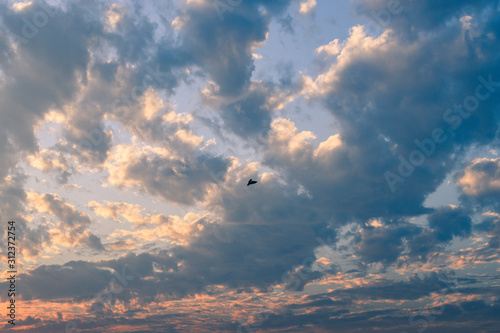 Blue sky with soft white cloudy atmosphere is clear and clean.