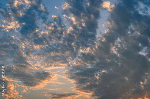 Blue sky with soft white cloudy atmosphere is clear and clean.