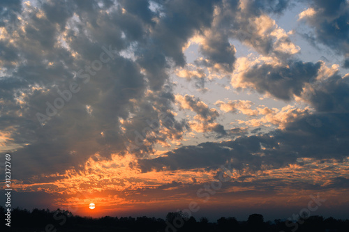 Blue sky with soft white cloudy atmosphere is clear and clean.