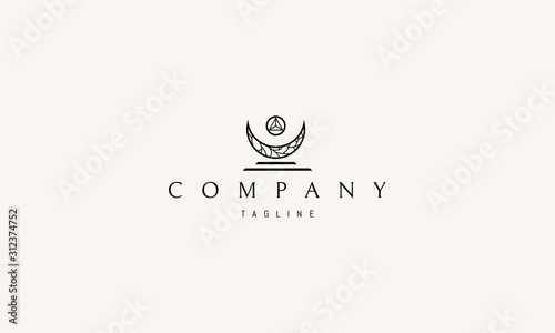Vector logo on which an abstract image of an inverted moon.