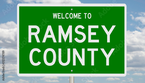 Εκτύπωση καμβά Rendering of a green 3d highway sign for Ramsey County