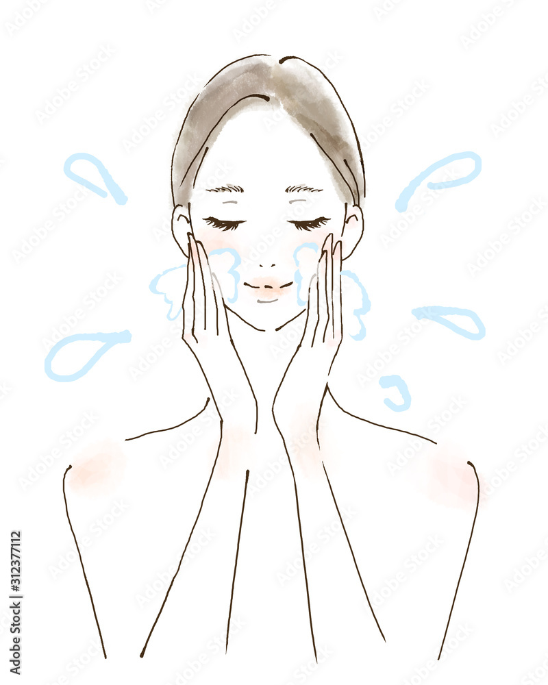 洗顔 泡立てる クレンジング 化粧を落とす女性 美容 水彩風のイラスト Illustration Stock Adobe Stock