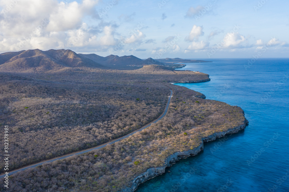 Aerial view over area Knip on the western side of Curaçao/Caribbean /Dutch Antilles	