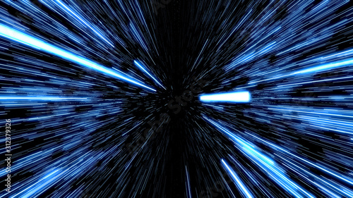 Space Travelling in the Speed of Light.  Abstract light, fibre-optic. Super speed. Particle or space traveling. Particle zoom background.