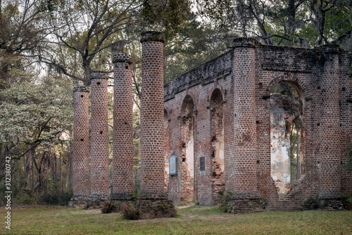 The remains of Old Sheldon Church, located in Beaufort County, South Carolina.  The church was built in the 1740s, and burned during the Civil War in 1865. photo