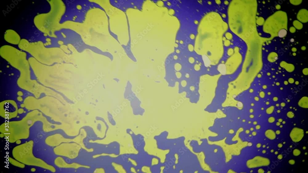 Abstract colorful paint reactions. Psychedelic liquid light show, dye curlicues. Marble background for visual effects, motion graphics. Swirl pattern, ink explosion, kaleidoscope. 60s disco oil wheel.