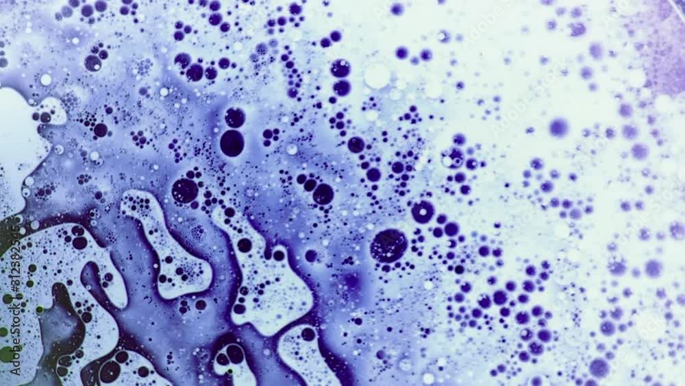 Scientific experiment, chemical reaction, fantastic structure of colorful bubbles. Spreading of disease-causing virus. Medical concept of healthy / diseased cells. Pathology diagnosis under microscope