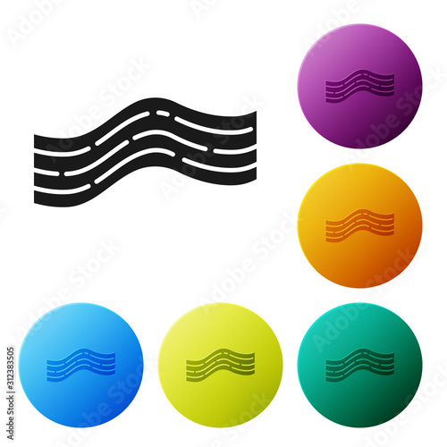 Black Bacon stripe icon isolated on white background. Set icons colorful circle buttons. Vector Illustration