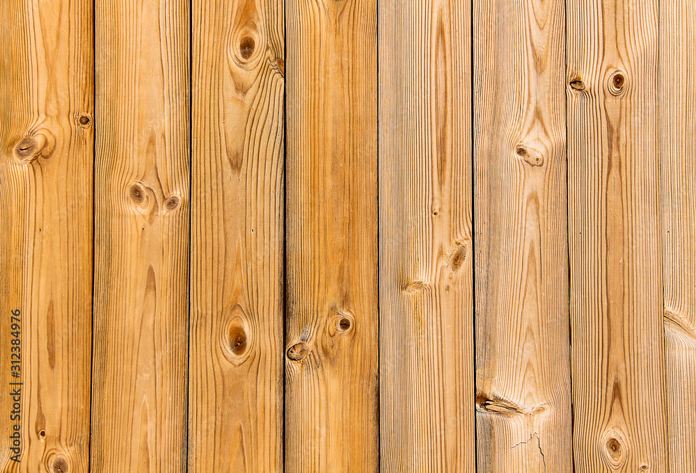 Fototapeta premium Wood brown grain texture, dark wall background. Pine wood plank texture background.