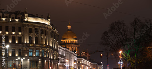 view of St. Isaac's Cathedral fortress at night. in St. Petersburg