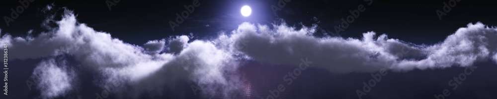 Obraz premium Panorama chmur o wschodzie słońca, zachód słońca nad chmurami, baner, renderowanie 3D.