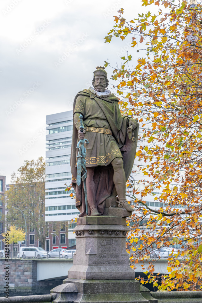 The historic Adolf III statue on Trostbrucke bridge in Hamburg, Germany The historic Adolf III statue on Trostbrucke bridge in Hamburg, Germany