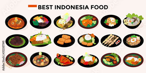 18 Best Special indonesian food Culinary collection. vector illustration vector photo
