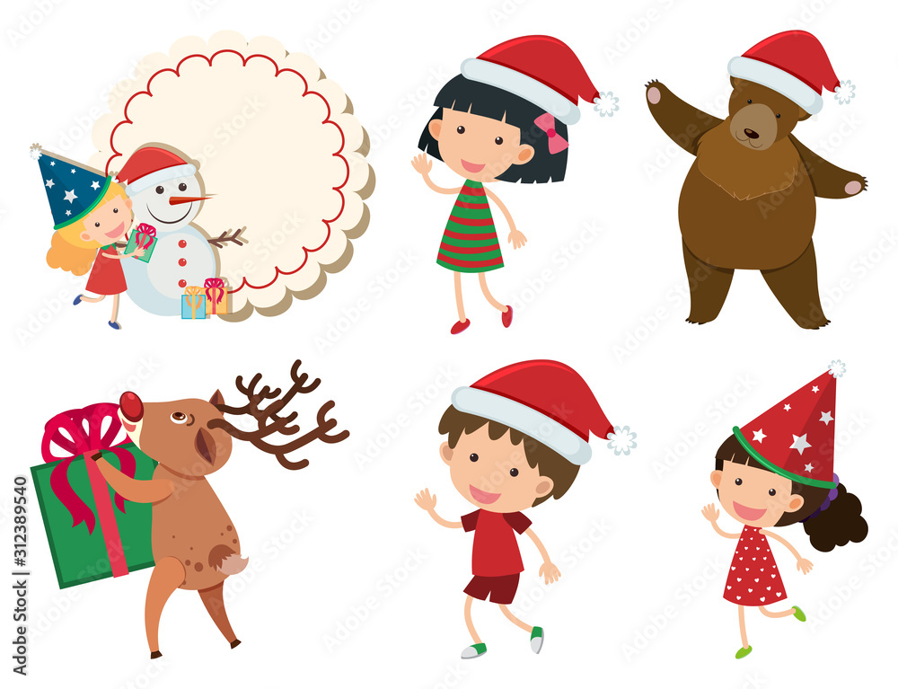 Isolated set of children and christmas