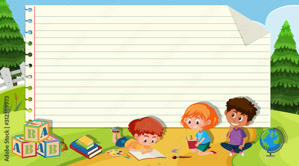 Fototapeta premium Border template with kids playing in the park