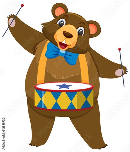 Single character of circus bear on white background