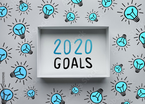 2020 goals concepts with on box and lightbulb drawing sign element photo