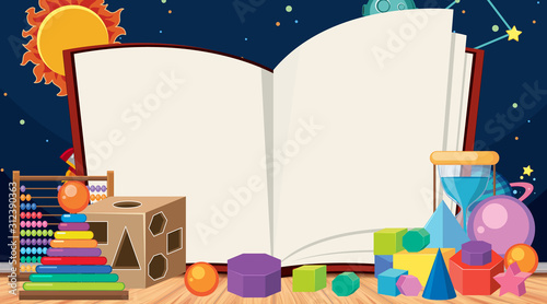 Border template with block toys and space background