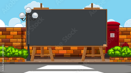 Border template with brickwall and empty road background