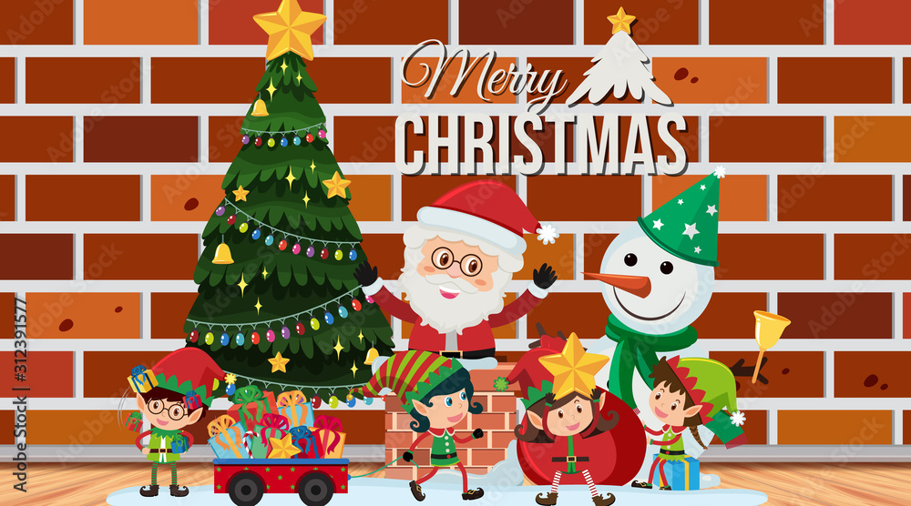 Christmas card template with Santa and snowman