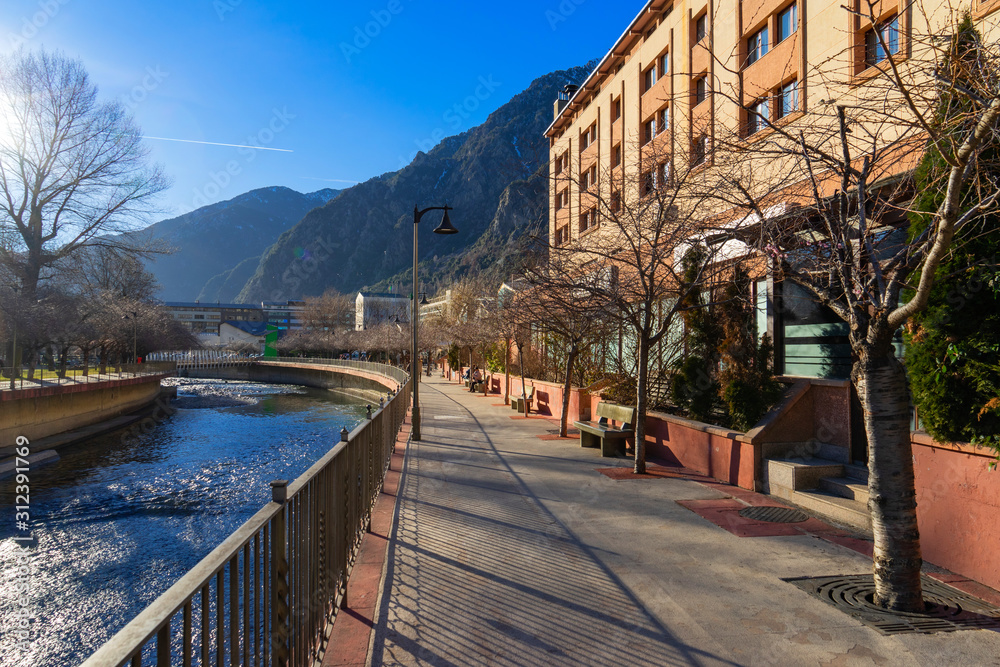 La Massana, Andorra. Sunny morning. Pedestrian zone