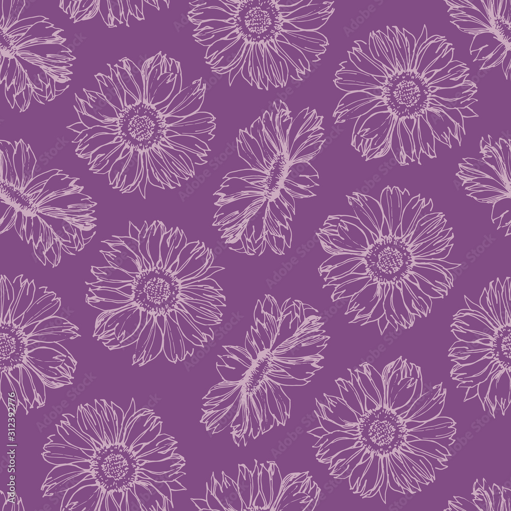 Floral seamless pattern. Hand-drawn vector illustration. Rudbeckia.