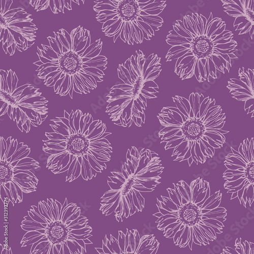 Floral seamless pattern. Hand-drawn vector illustration. Rudbeckia.