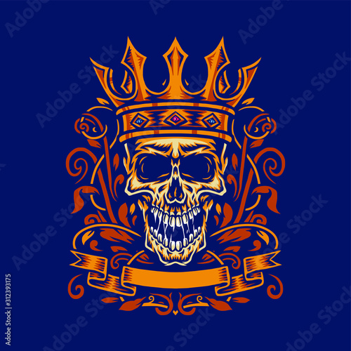 Skull with king crown, isolated on dark background