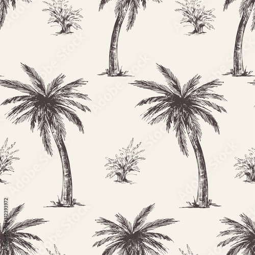 Vector vintage monochrome palm seamless pattern
