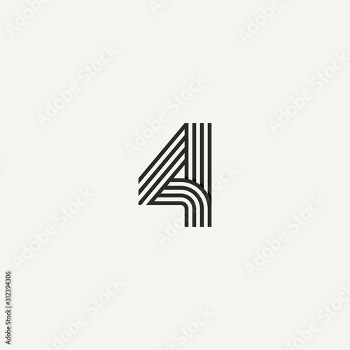 4 logo. Abstract letter 4 logo design. Line creative symbol. Logo branding. Universal vector icon - Vector