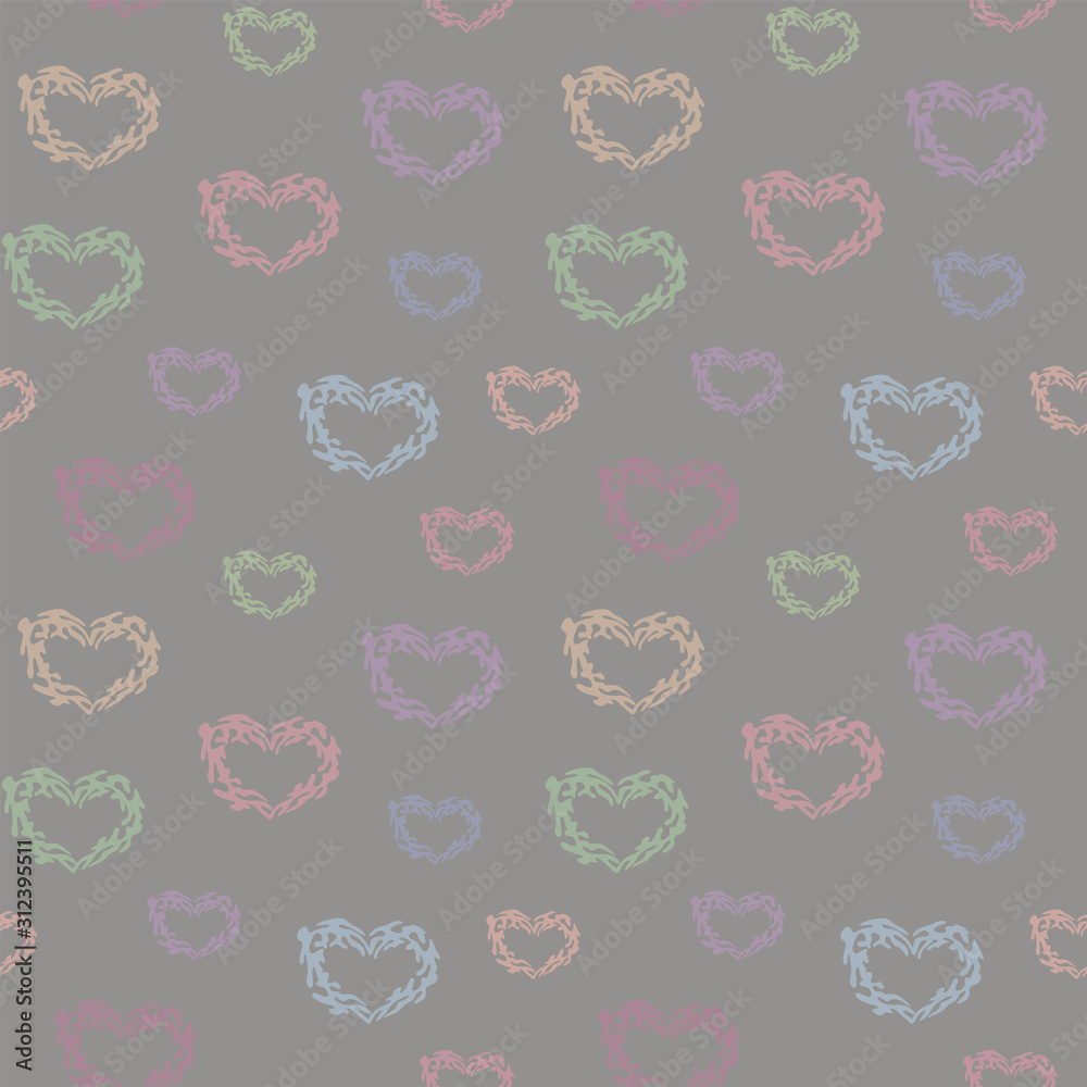 Seamless vector pattern with cute hearts on a light gray background. Seamless vector pattern with cute hearts on a light gray background.