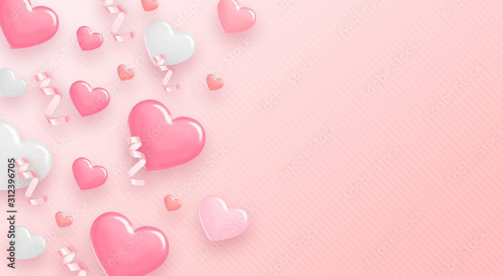 3d rendering of pink and white hearts isolated on pink background. Valentine day concept