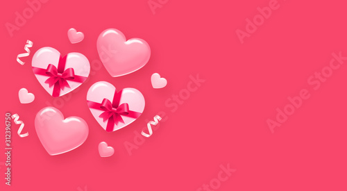 3d rendering of pink and white hearts isolated on pink background. Valentine day concept