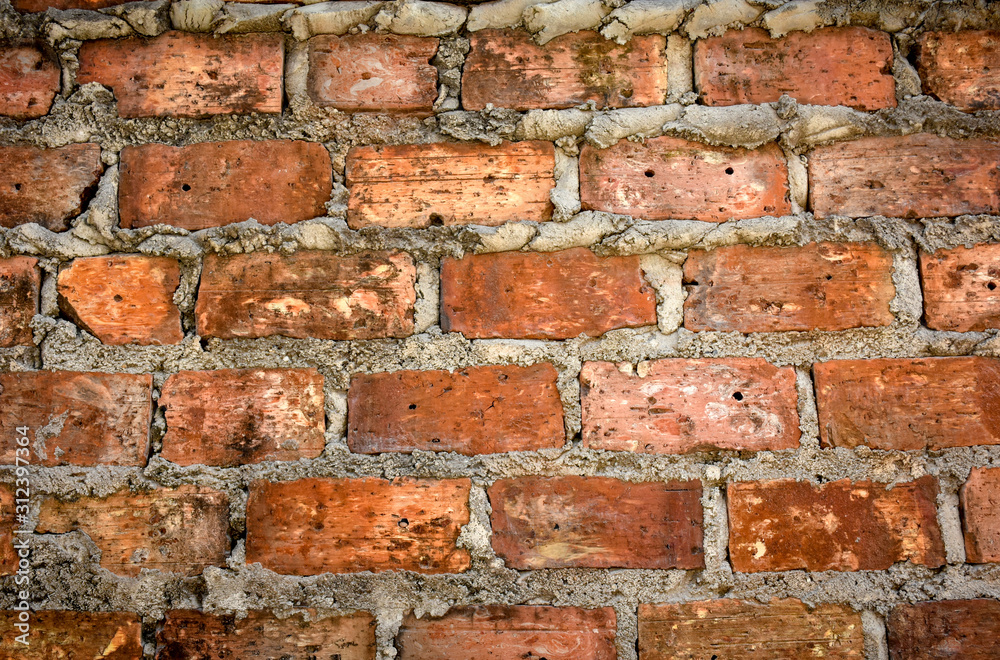 Old brick wall background. Close up of rustic brickwork of old building. Old brick wall background. Close up of rustic brickwork of old building.