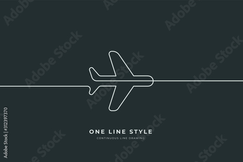 Airplane or travel in continuous Line Drawing of Vector One Line Style Icon Hand Drawn Illustration (ID: 312397370)