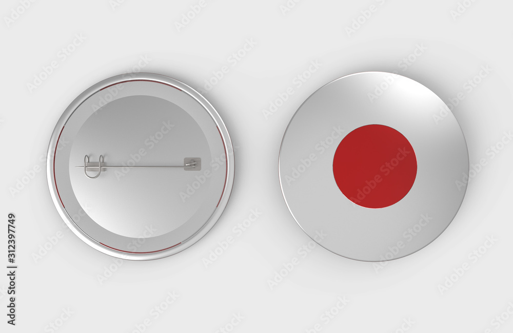 Japan flag pin badge isolated on white background. 3d rendering Japan flag pin badge isolated on white background. 3d rendering