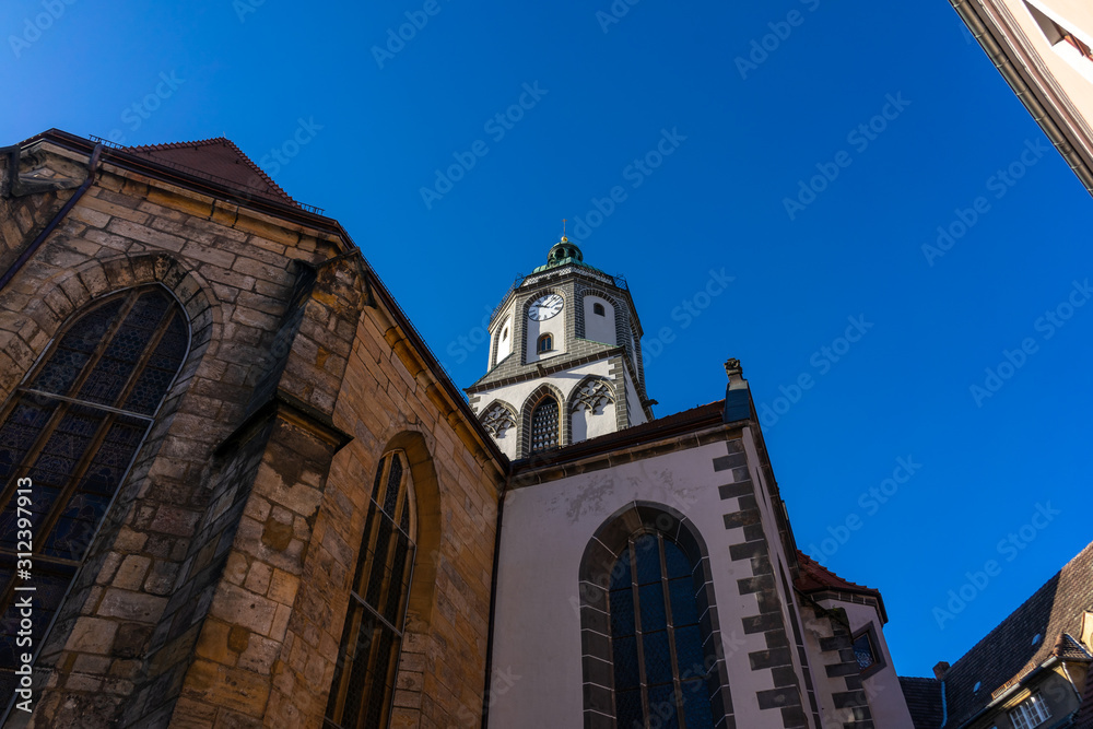 Meissen. Germany. The bell tower of the Church of Our Lady in the old town.