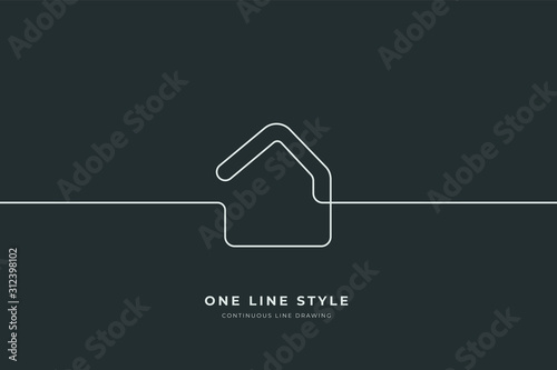 House or Home in Continuous Line Drawing of Vector One Line Style Icon Hand Drawn Illustration (ID: 312398102)