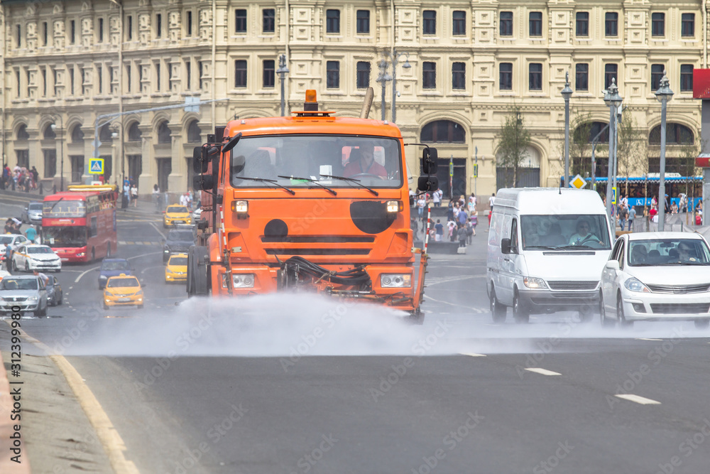 Fototapeta premium Cleaning of the Moscow streets, Russia