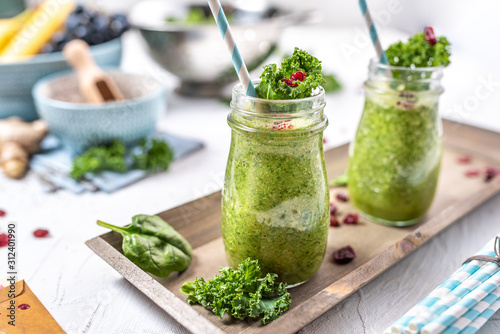 Diet and healthy green fruit smoothie