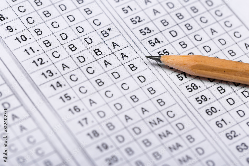 pencil for the exam. printed school test pencil for the exam. printed school test