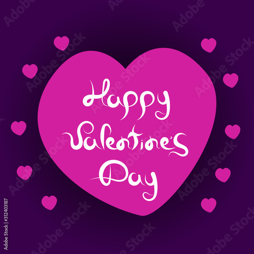 Valentine's Day Hand Drawn Love Greeting Card on purple background. Stock Vector Illustration for Happy Valentines Day.