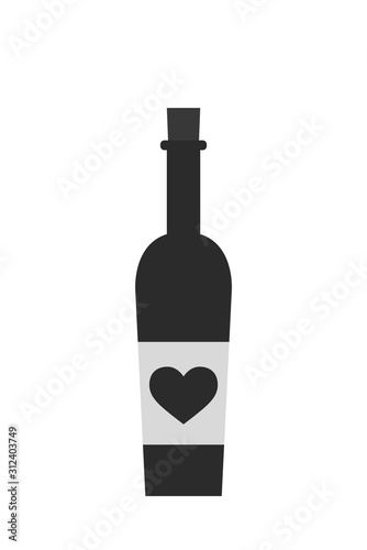 bottle of wine with heart. valentines design element