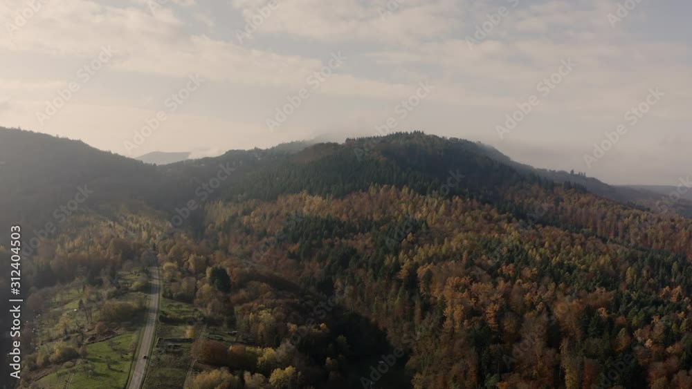 Beautiful forests and mountain valleys in Baden-Baden, Germany. Rising Aerial shot Beautiful forests and mountain valleys in Baden-Baden, Germany. Rising Aerial shot